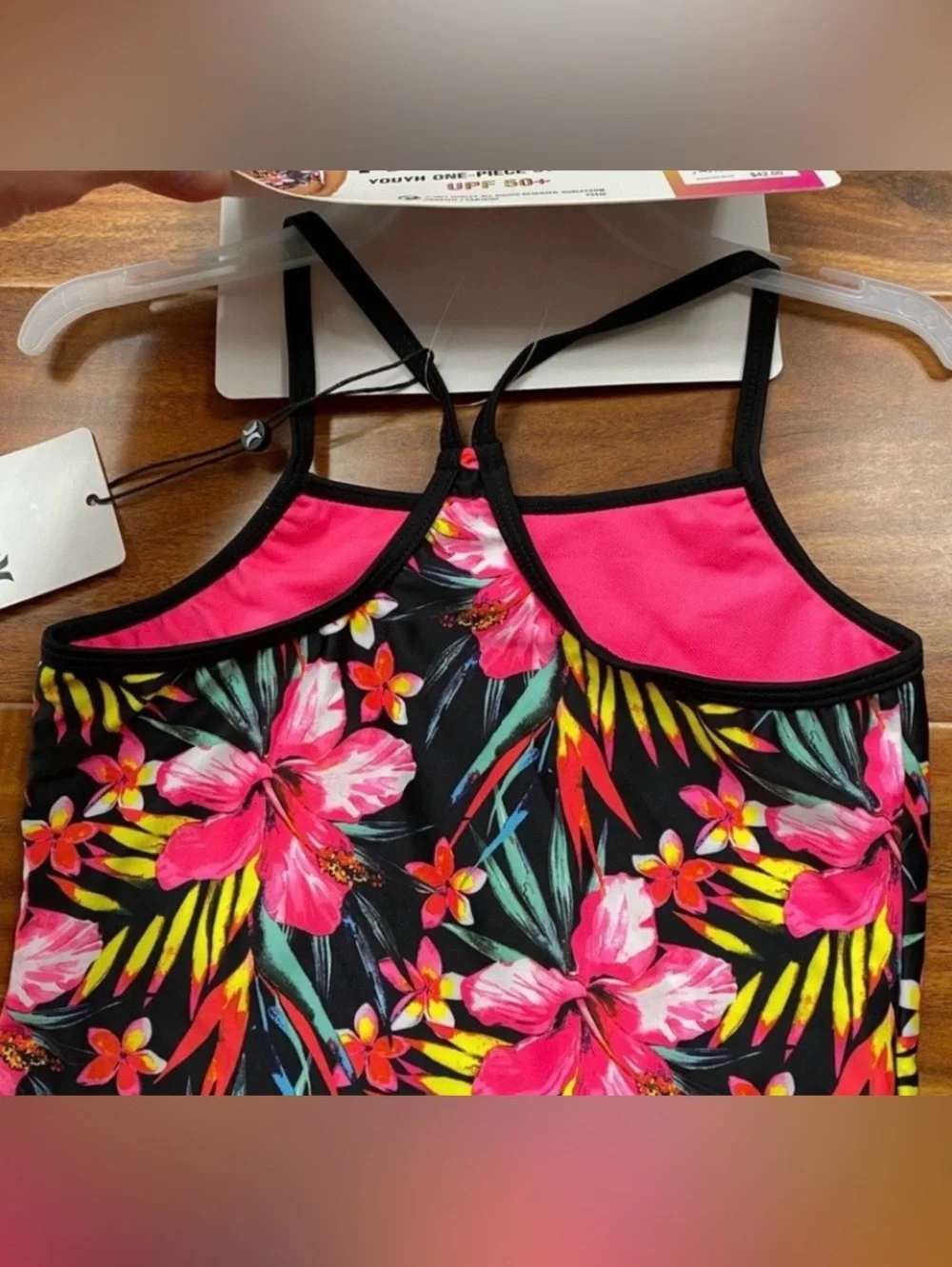 NWT New Hurley Little Girl Pink Hawaiian Floral Racerback One Piece Swimsuit 5/6